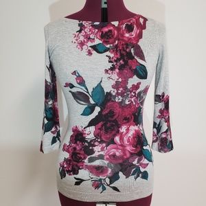 WHBM 3/4 sleeve floral sweater